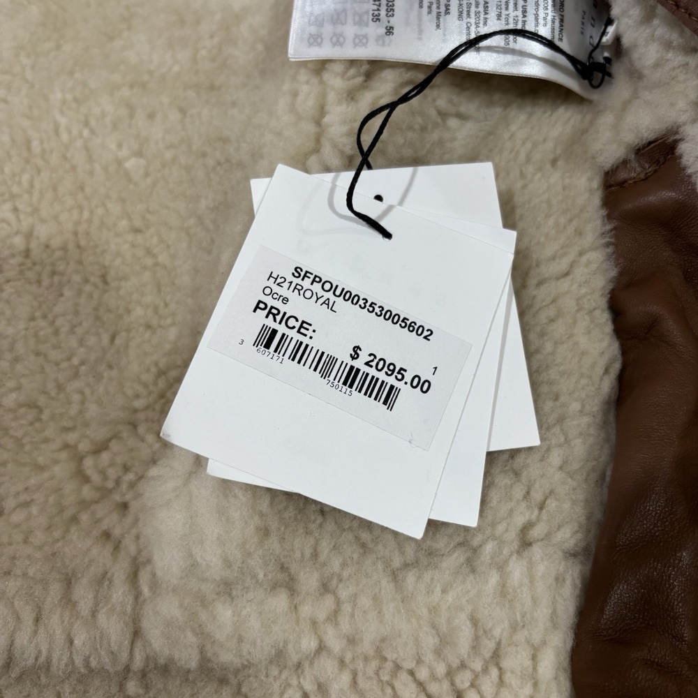 Sandro Paris Fur Leather Brown Winter Coat Lamb BRAND NEW FLAWED Shearling - Picture 6 of 16